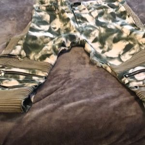 Green and white jeans